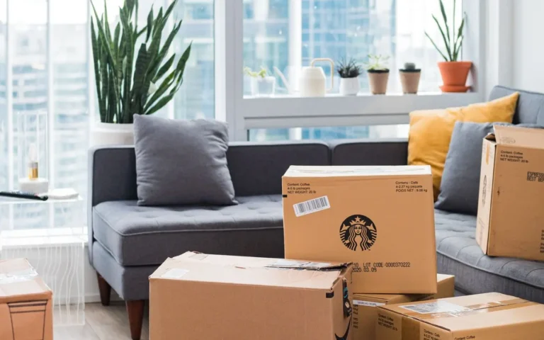Boîtes de déménagement dans un condo lumineux